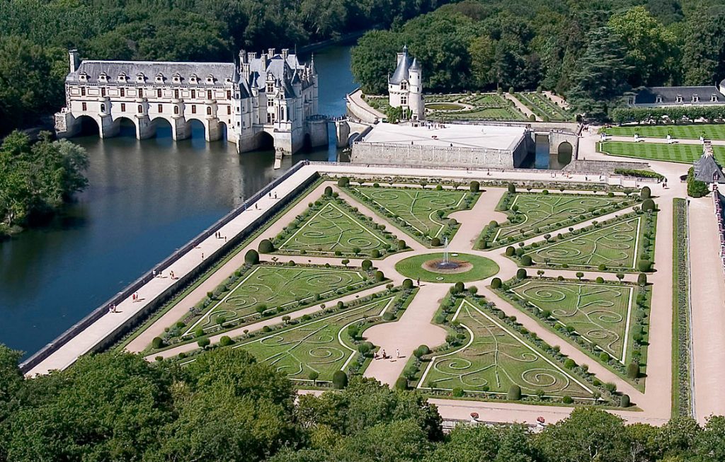 Vista aérea del Chateau de Chenoncueau y sus jardines